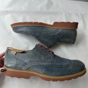 Pikolinos Light Men's Brogue Wingtip Blue Leather Oxford Dress Shoes, Size EU 42